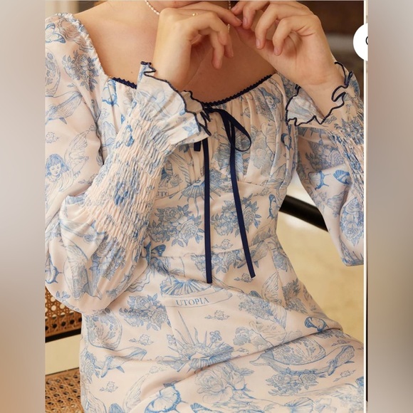 SIMPLE RETRO MILA ELEGANT SQUARE NECK CONTRAST PRINT DRESS SIZE S - Picture 3 of 16